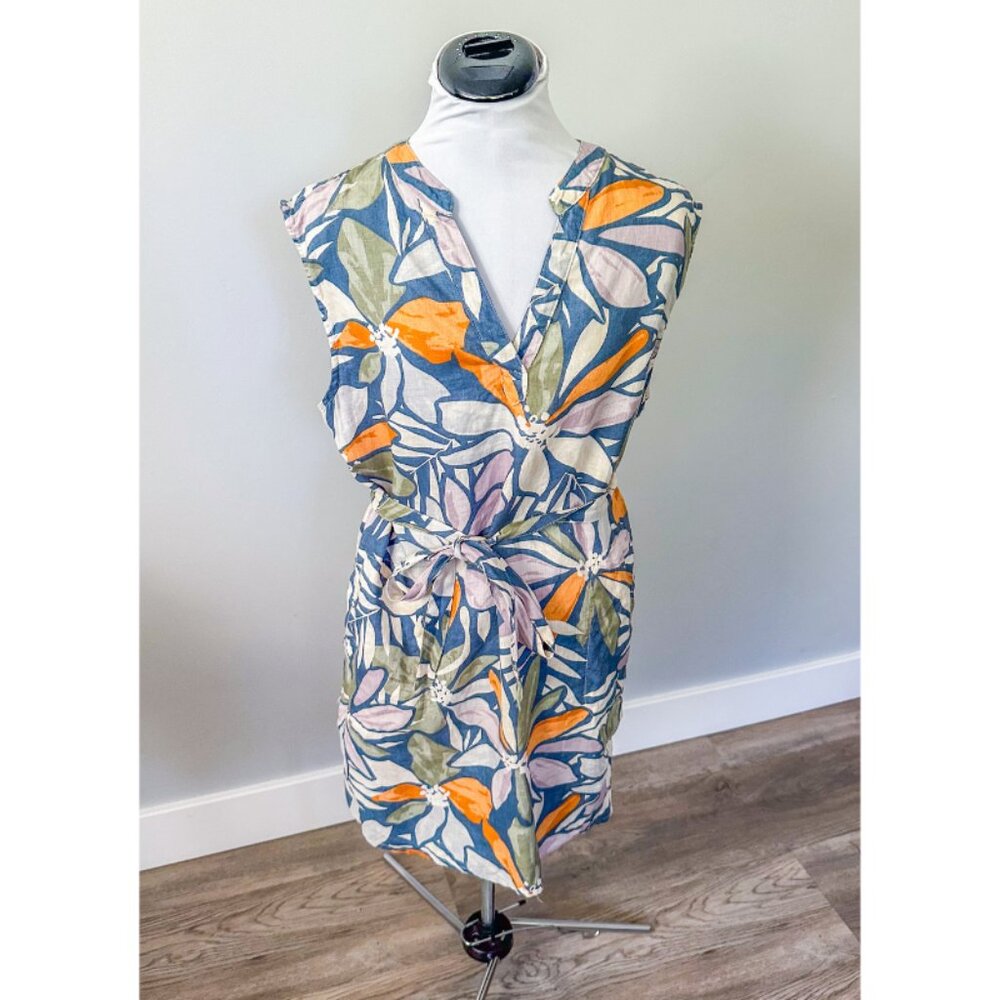 Nicole Miller Tropical Flower Print Linen Dress